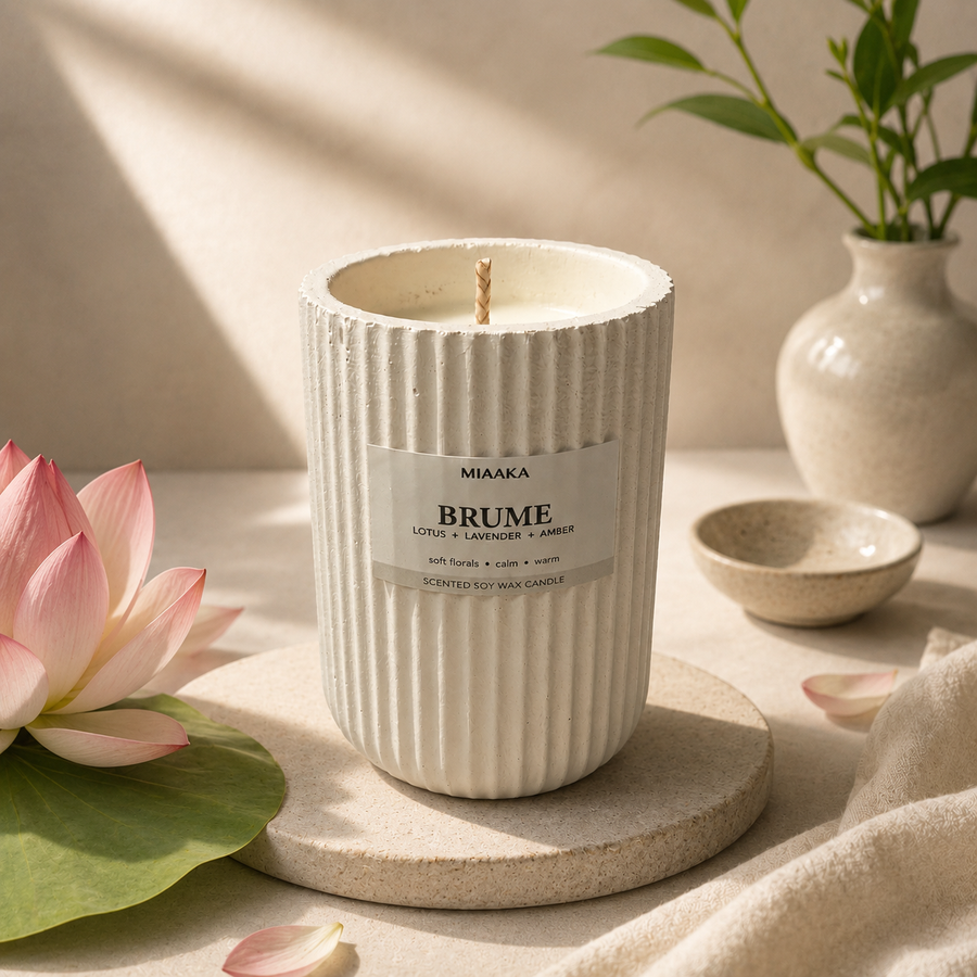 Lotus, Lavender & Amber - Fluted Cement Candle