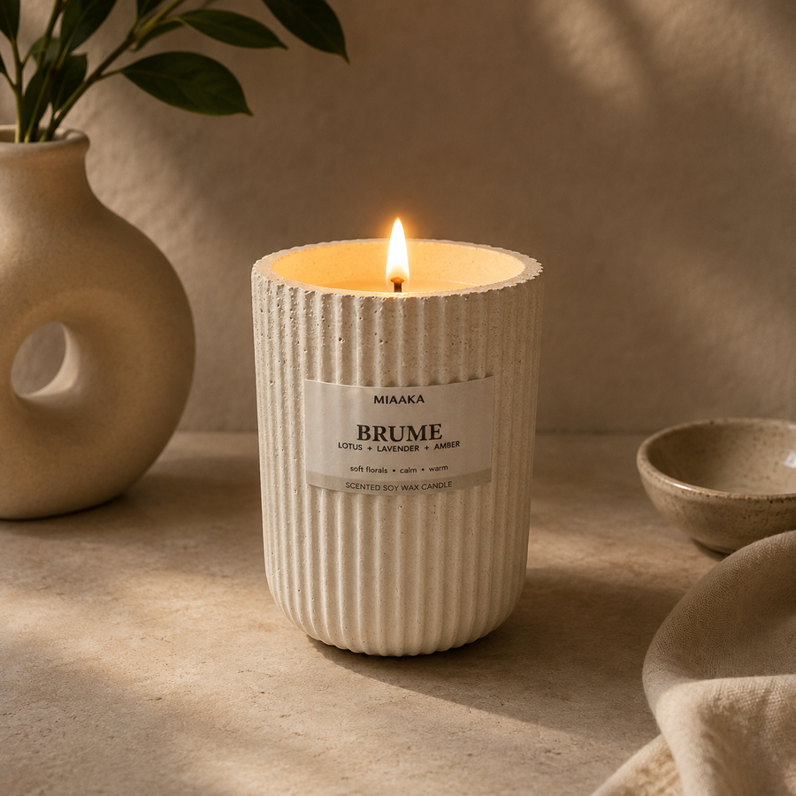 Lotus, Lavender & Amber - Fluted Cement Candle
