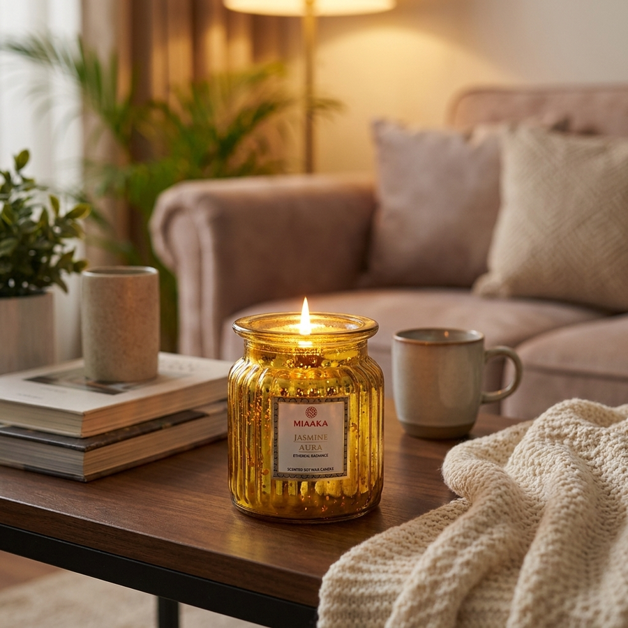 JASMINE AURA Scented Glass Candle | Ethereal Radiance Candle