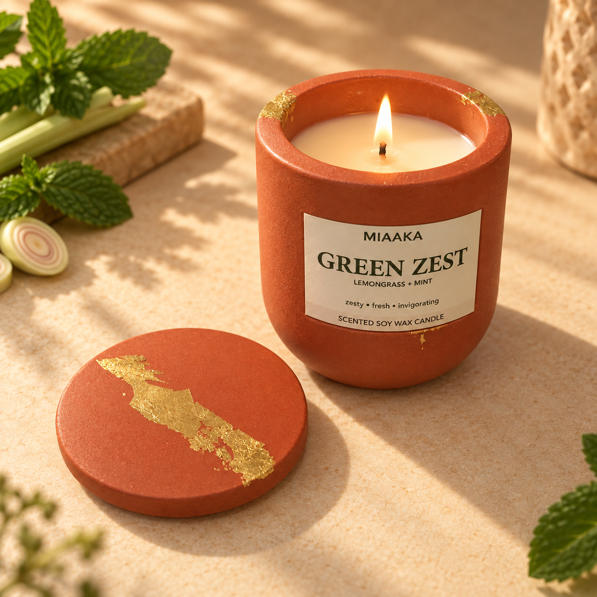 Green Zest – Lemongrass & Mint — Ceramic Blossom Candle
