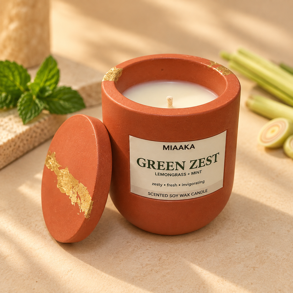Green Zest – Lemongrass & Mint — Ceramic Blossom Candle