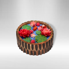 Lotus Pond Velvet Rose Candle in Wooden Bowl
