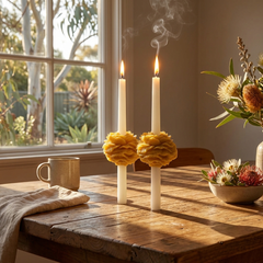 Peony Shaped Taper Candles with Amber Marigold