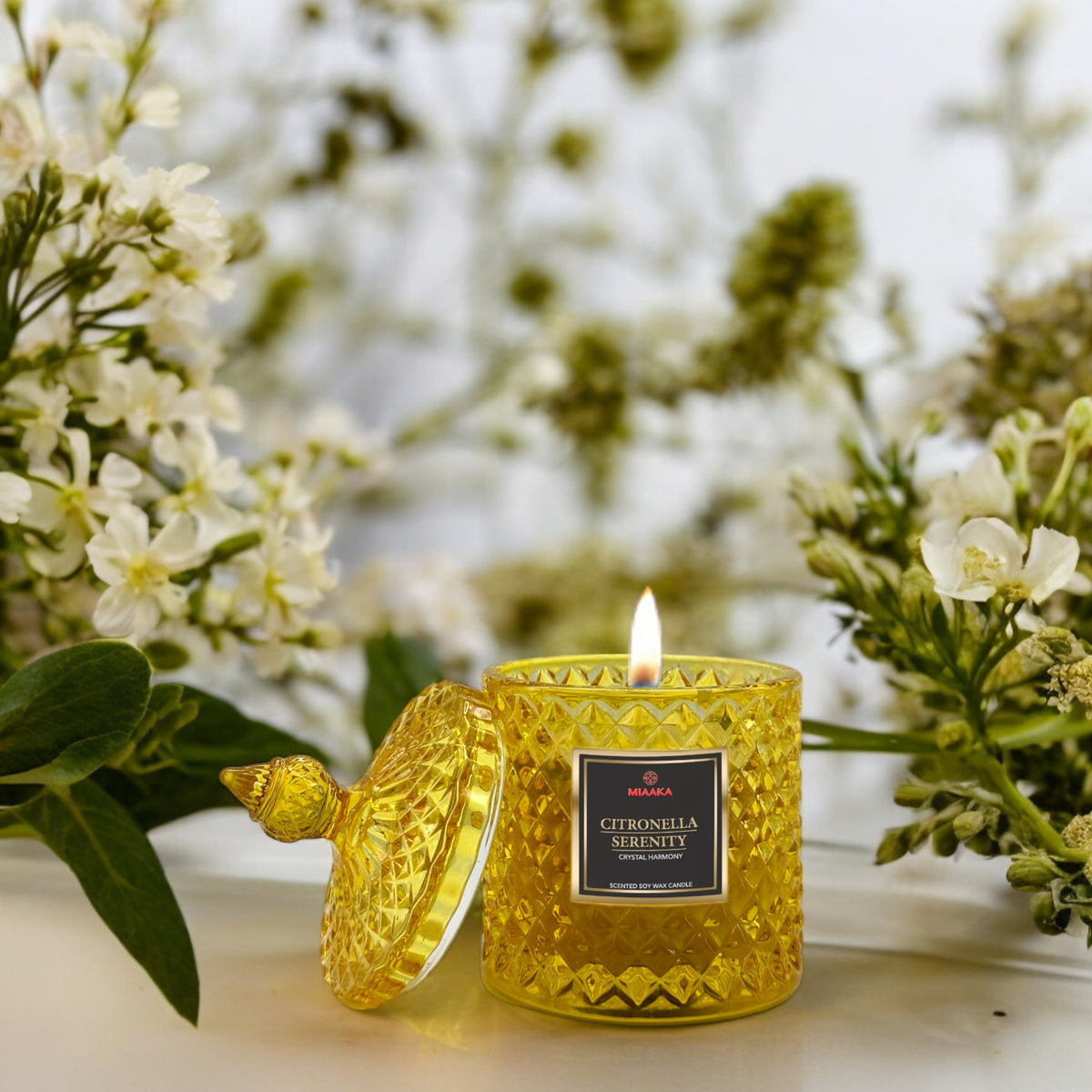 Crystal Harmony Citronella Lavender Candle in Diamond-Cut Glass Jar