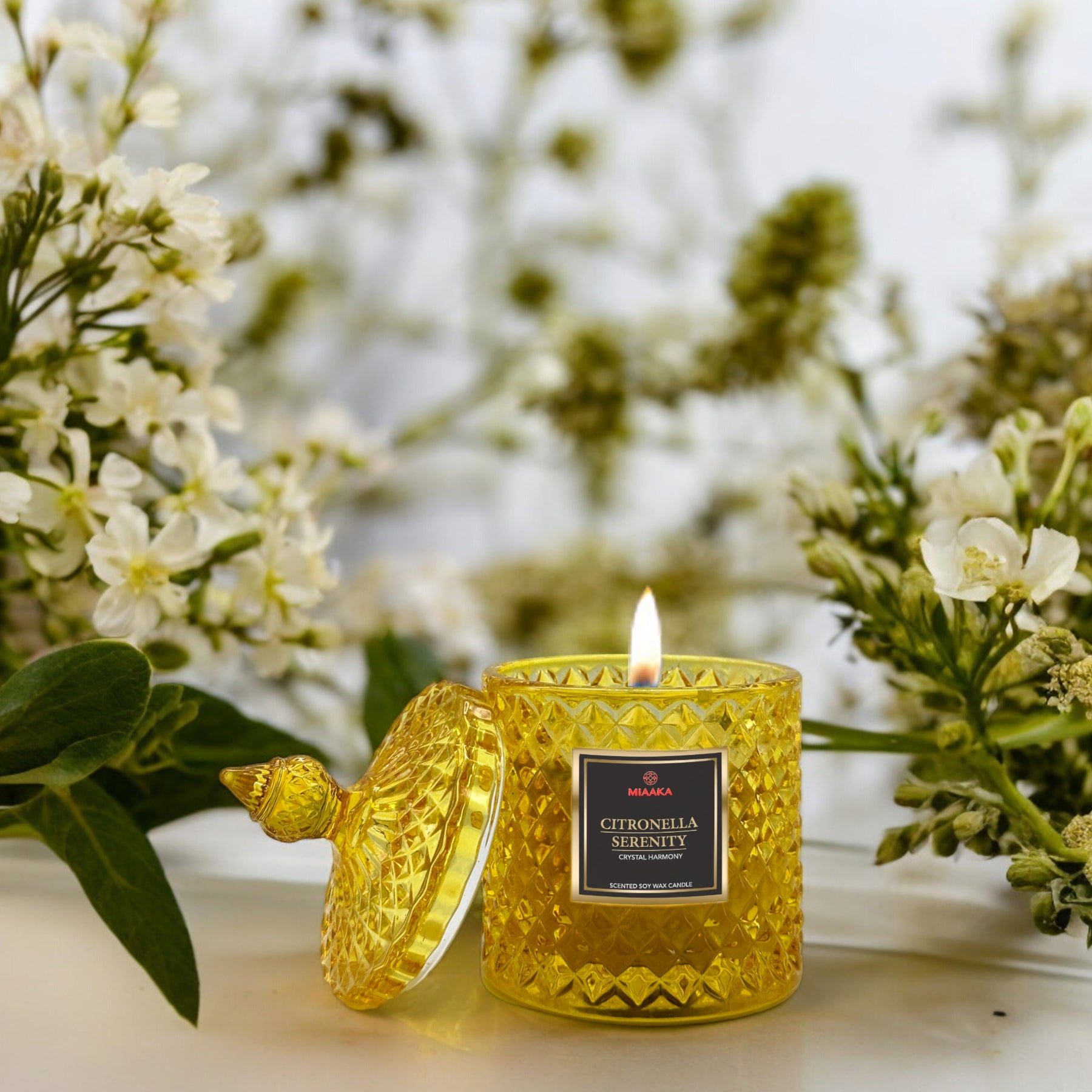 Crystal Harmony Citronella Lavender Candle in Diamond-Cut Glass Jar
