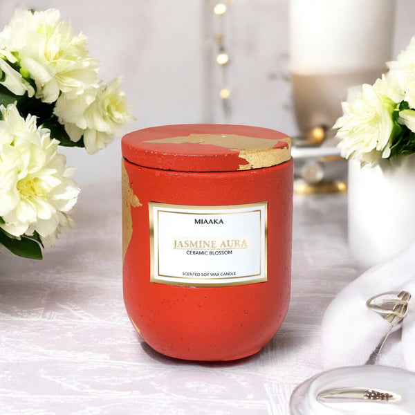 Jasmine Aura Scented Candle in Ceramic Jar