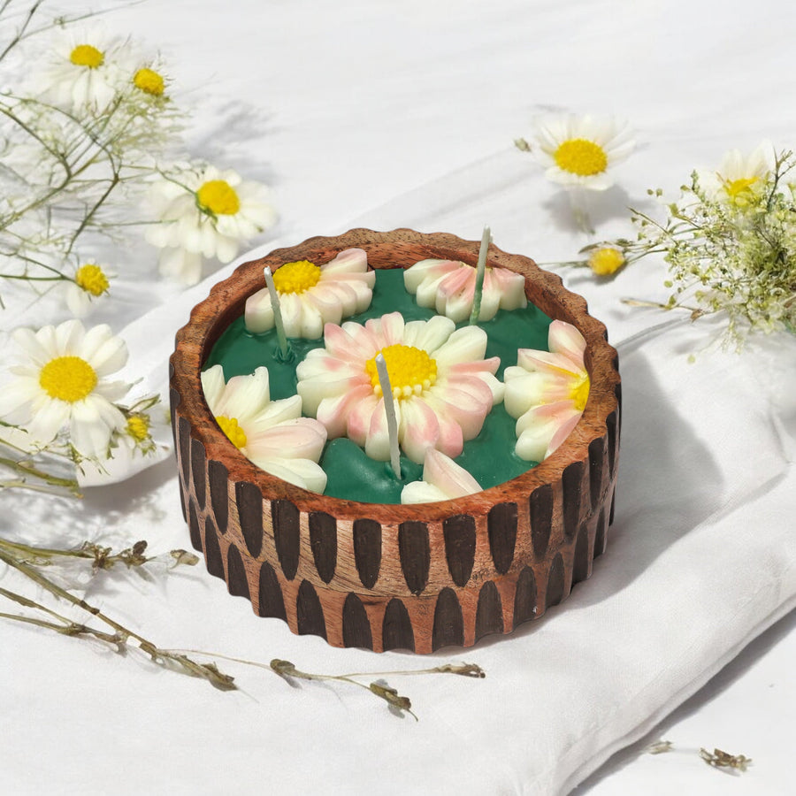 Meadow Light Lemongrass Candle in Wooden Bowl