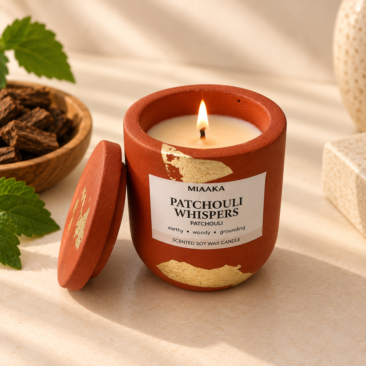 Patchouli, Amber & Warm Woods — Ceramic Blossom Candle