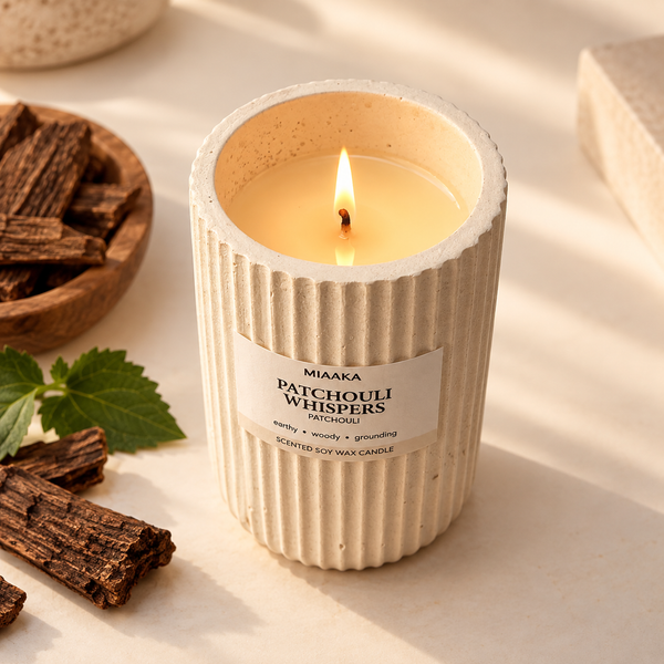 Patchouli, Amber & Warm Woods – Fluted Cement Candle