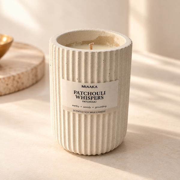 Patchouli, Amber & Warm Woods – Fluted Cement Candle