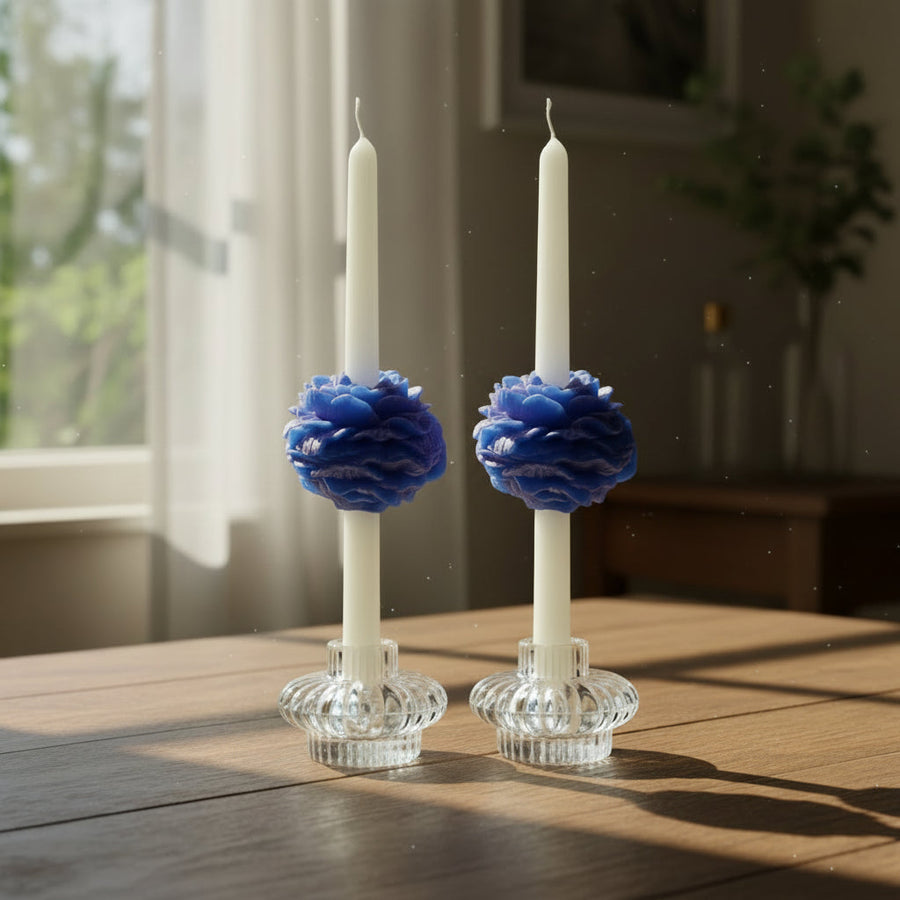 Peony Taper Lotus Lavender Soy Wax Candle Set - BLUE
