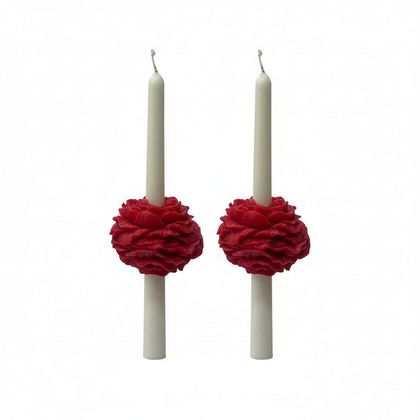 Peony Taper Velvet Rose Soy Wax Candle Set - Red