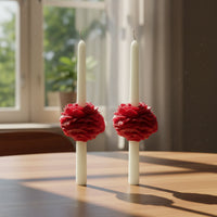 Peony Taper Velvet Rose Soy Wax Candle Set - Red
