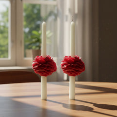 Peony Taper Velvet Rose Soy Wax Candle Set - Red