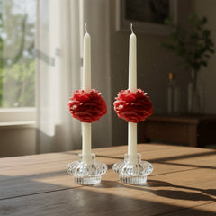 Peony Taper Velvet Rose Soy Wax Candle Set - Red