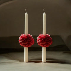 Peony Taper Velvet Rose Soy Wax Candle Set - Red