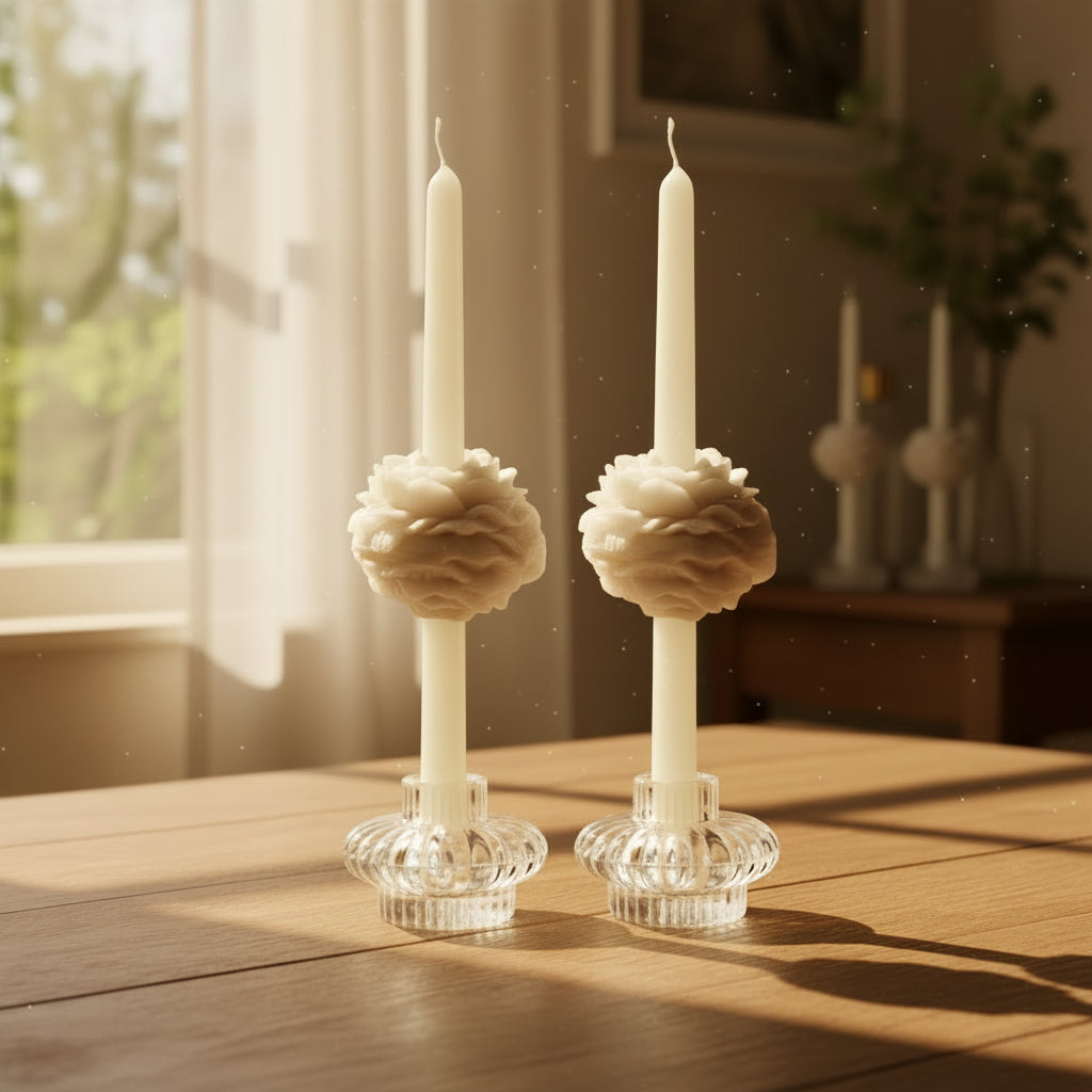 Peony Taper Rosemary Soy Wax Candle Set