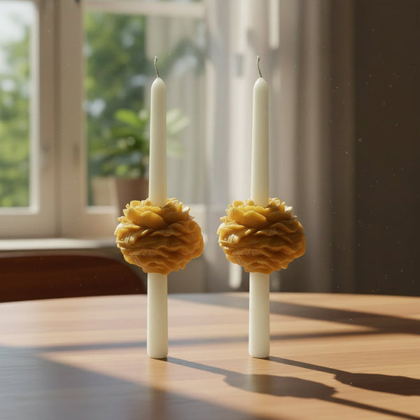 Peony Shaped Taper Candles with Amber Marigold